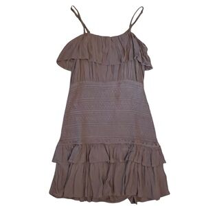 O'Neill Brown Tiered Ruffle Mini Dress Large Spaghetti Strap Boho Flowy Summer